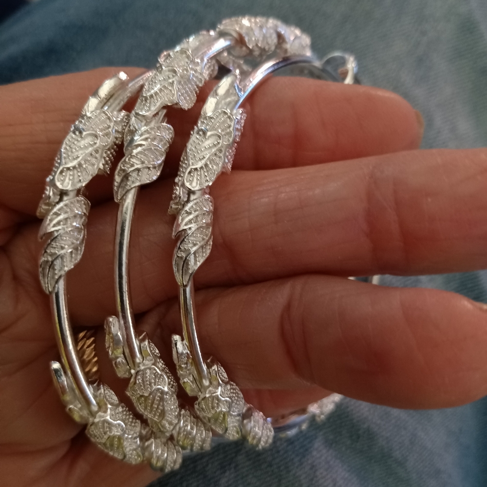 Set of 3 Silver Wrap N Twist Adjustable Bangles Weighty Unusual Design